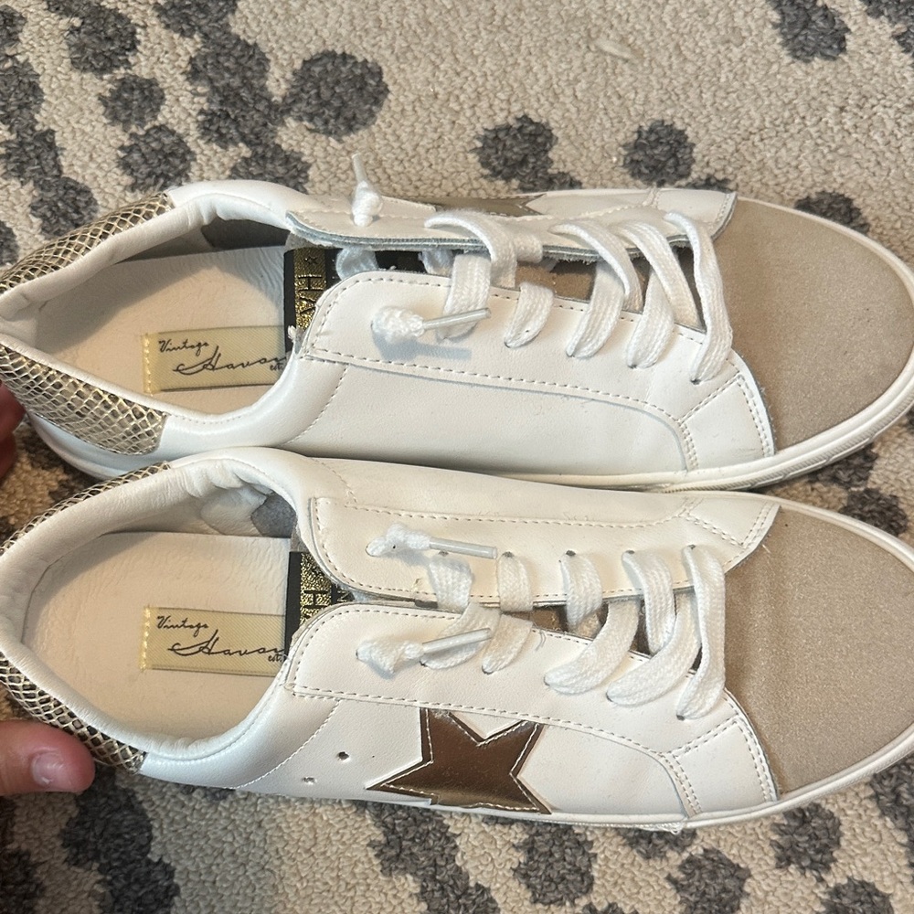 White and Gold Star Sneakers